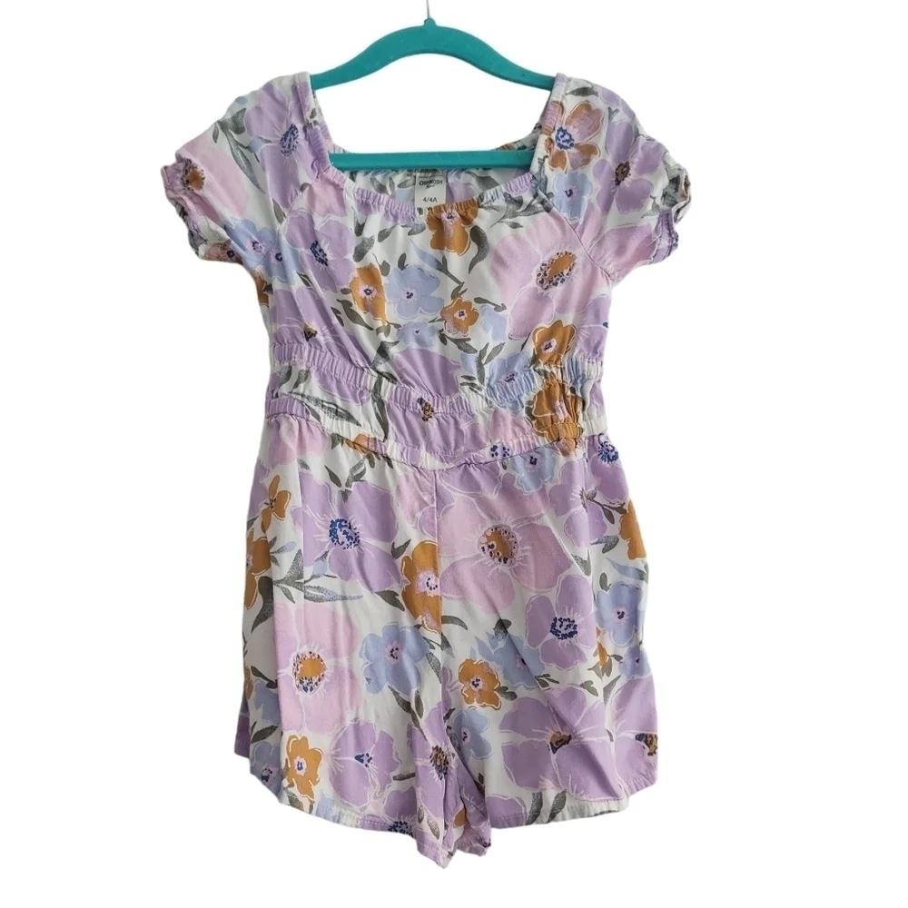 OshKosh 4T Purple Floral Short Sleeve Romper‎